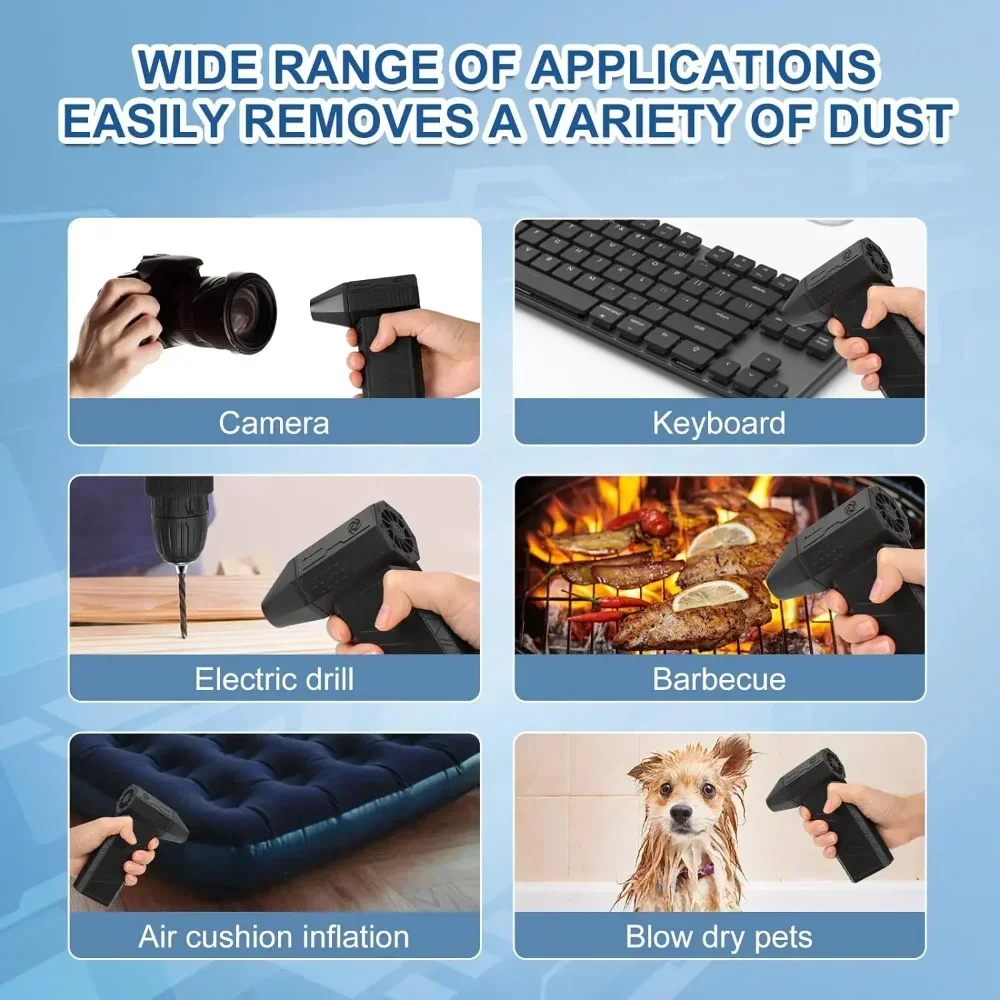 Portable Air Blower with High Speed Duct Fan Rechargeable Turbo Jet Violent Duster Cleaning Tool 130000 RPM 2 Blowing Nozzles 6