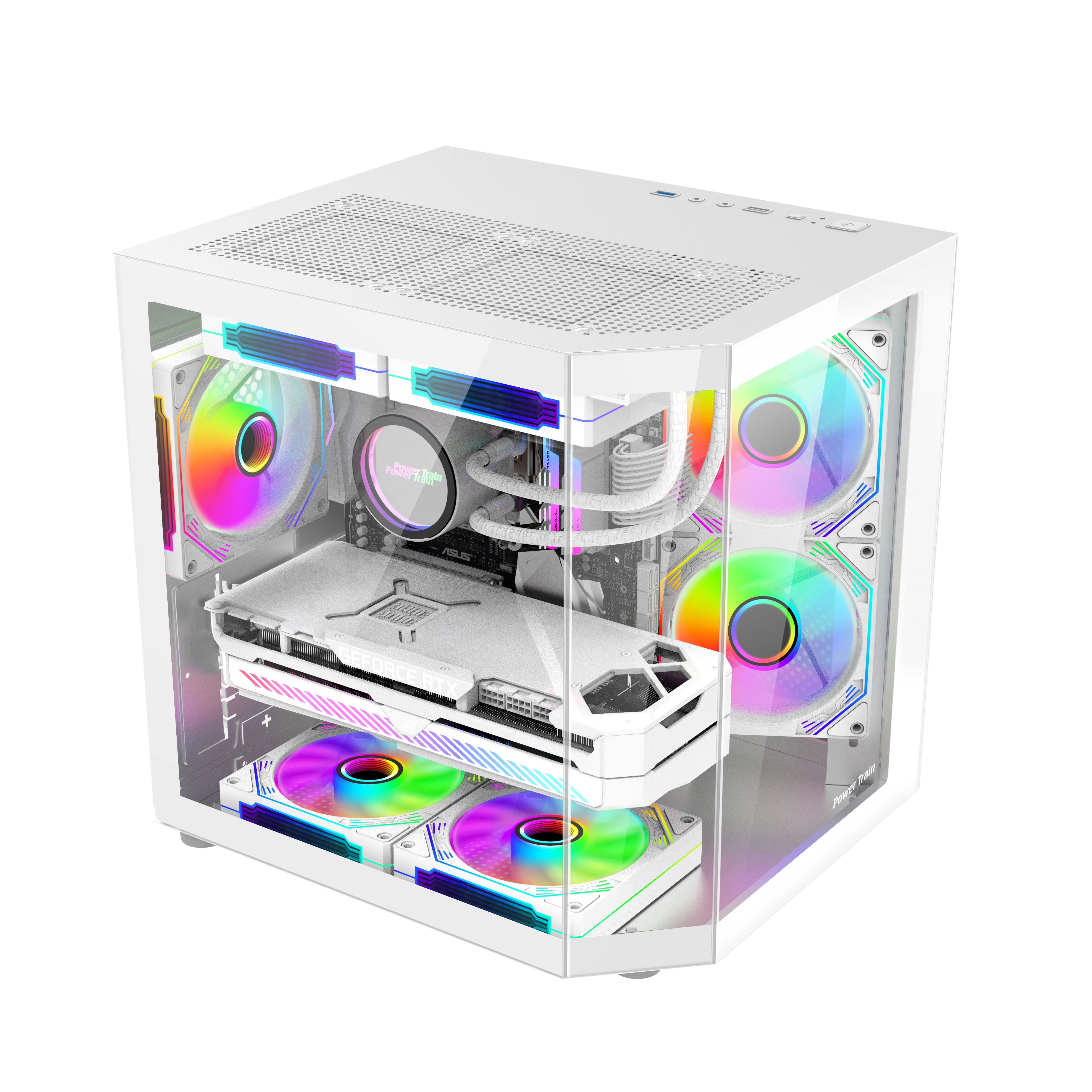 Power Train Star Realm M-ATX Desktop Case Three Sided Glass Panoramic Sea View Room Without Pillars 240 Water Cooling PC Chassis pc case pc chassis