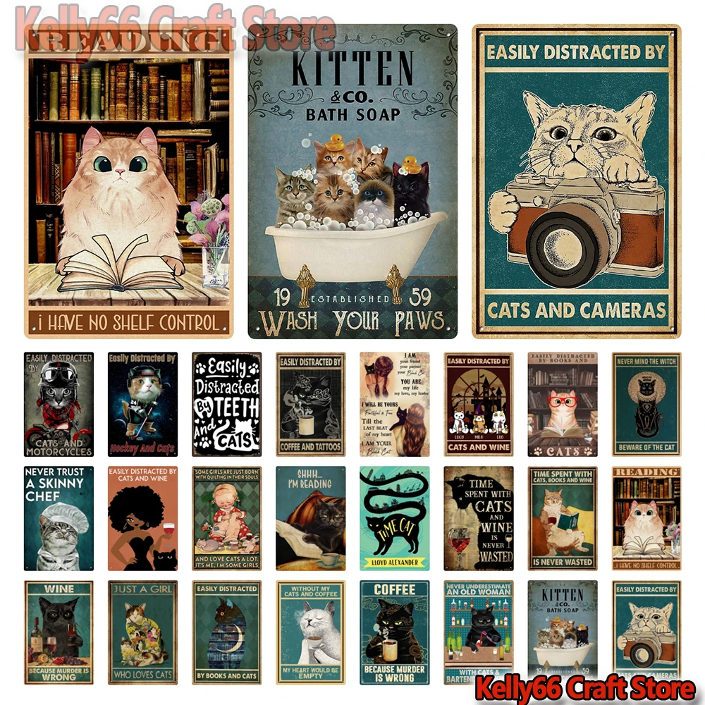 [Kelly66] Pet Kitten Cat Coffee Bath Soap Nice Tin Poster Metal Sign Home Pub Bar Decor Painting 20*30 Cm Size La-67