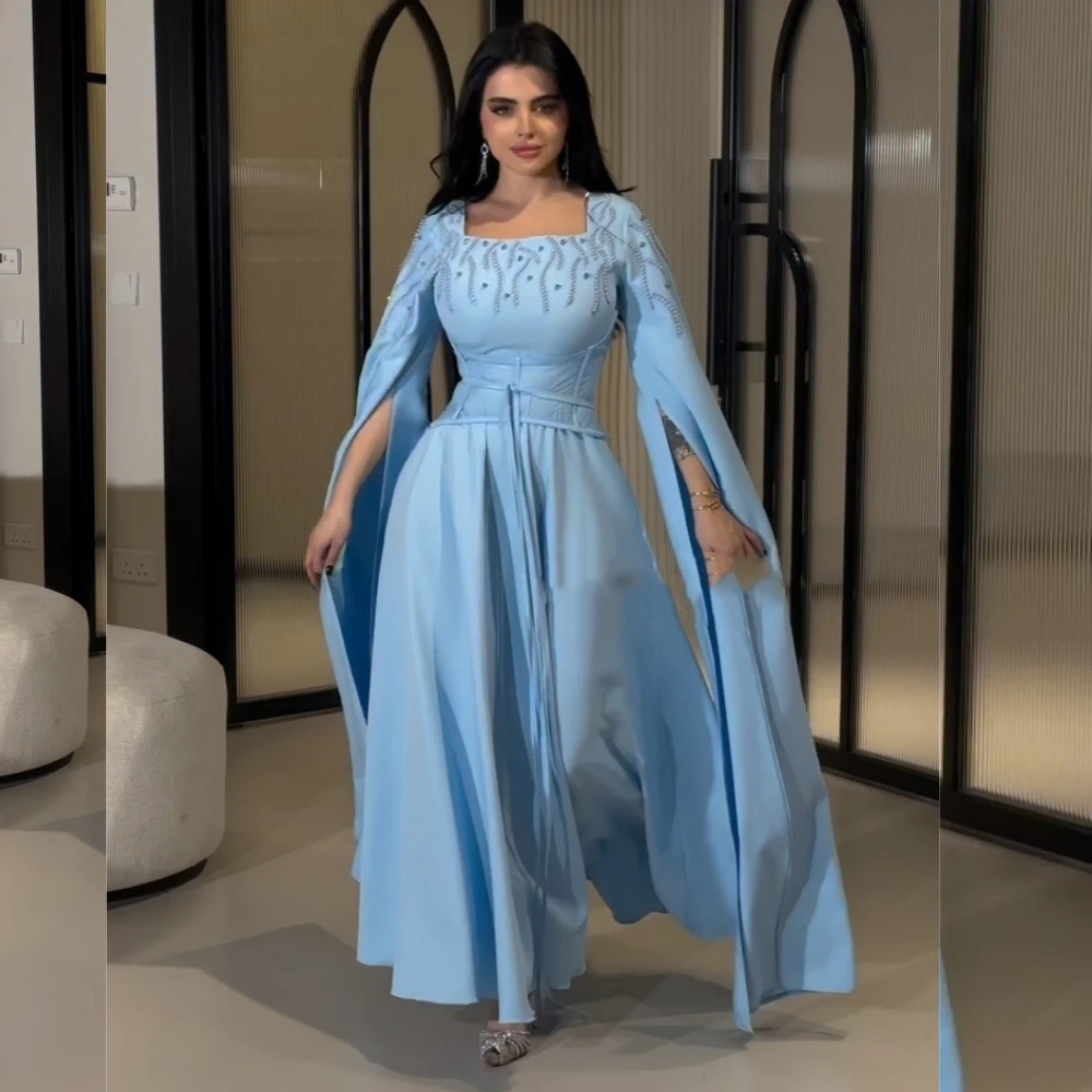 

Prom Dress Evening Saudi Arabia Jersey Beading Quinceanera A-line Square Neck Bespoke Occasion Gown Midi es