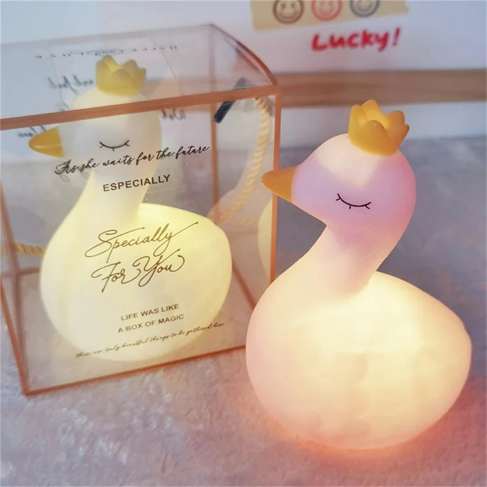 

Kawaii Crown Swan LED Light Artistic Creative Decoration Desk Lamp For Room Wireless Kids Night Light Cute Electronic Candle