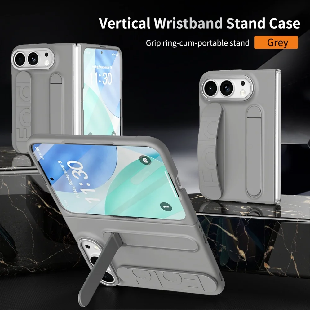 Luxury Wrist Strap Bracket Stand Holder Case with Built-in Front Film Cover - Solid Color Design
