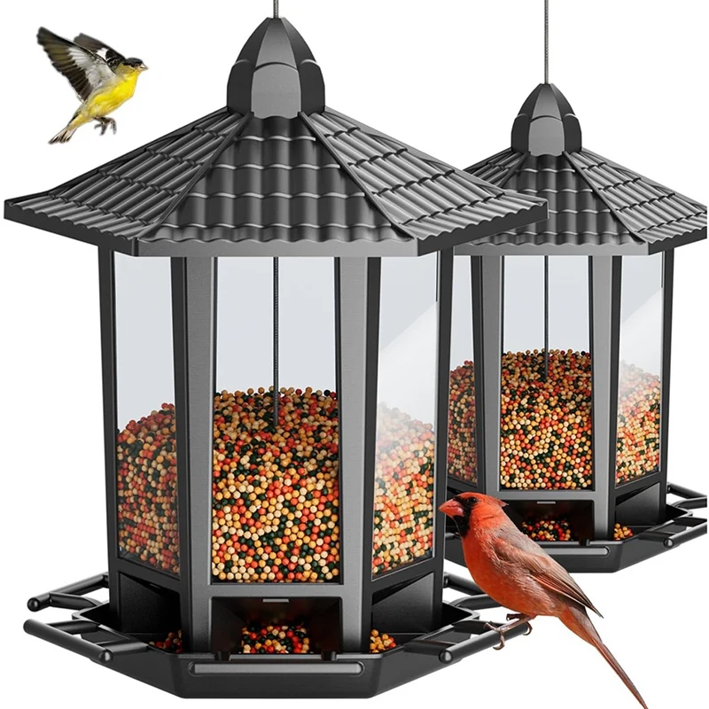 

2 Pack Bird Feeders for Outdoor Hanging, Retro Pagoda Design Fun Installation Bird Feeder, Attracting Wild Birds