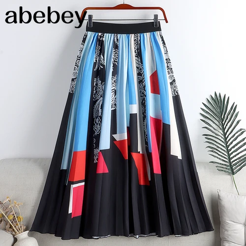 2022 New Pleated Skirt Women's Summer  Fashion Brand Printed Skirts Women's Skirt All-match Slim Expandable Holiday Skirts black skirt Skirts