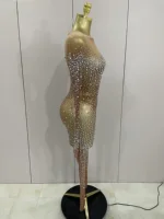 Luxury Sparkly Rhinestones Sexy Mesh See Through Bodycon Jumpsuit Women Birthday Gown Women Bar Nightclub Dancer Stage Outfit - Image 4