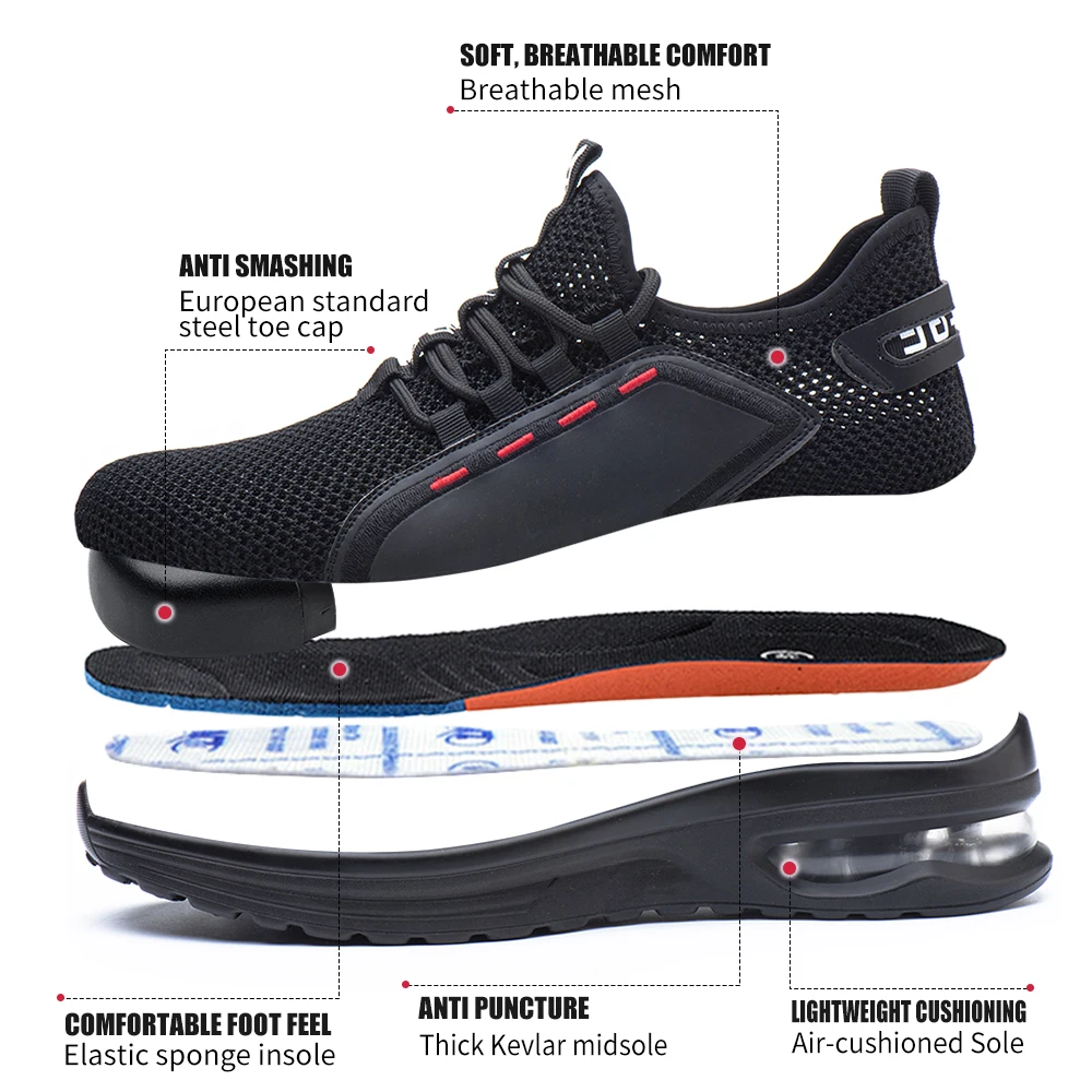 Scarpe antinfortunistiche estive in rete da uomo Puntale in acciaio Scarpe da lavoro leggere e traspiranti anti-schiacciamento Tomaia in maglia Kevlar a prova di inserimento - immagine 3