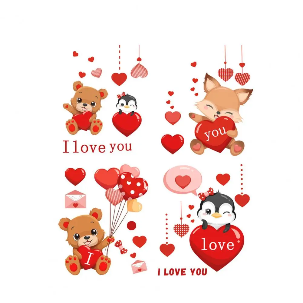Valentine Day Electrostatic Decal Valentine Day Window Stickers Valentine's Window Sticker Set Cute Cartoon Bear for Holiday