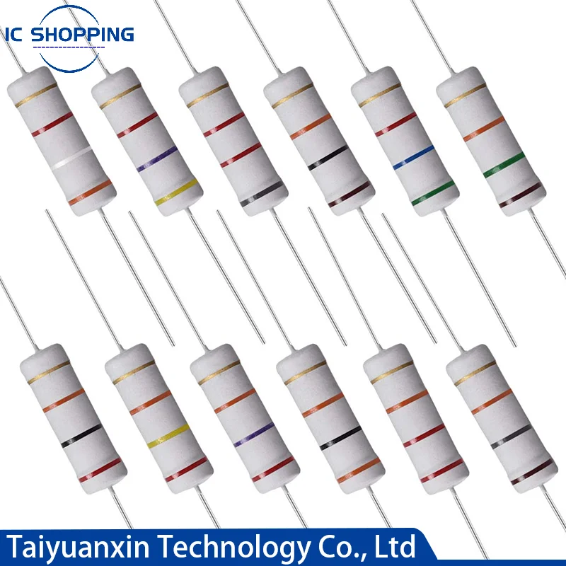 10PCS 5W Carbon Film Resistors 5% Ring Power Resistor 0.1~10M 2 3.3 10R 22 36 47 68 100 220 330 470 1K 2.2K 10K 22K 4K7 100KOhm metal film resistor metal film resistors carbon film resistor