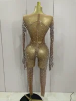 Luxury Sparkly Rhinestones Sexy Mesh See Through Bodycon Jumpsuit Women Birthday Gown Women Bar Nightclub Dancer Stage Outfit - Image 3