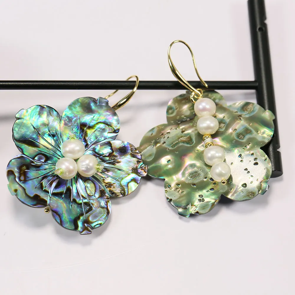 GG Natural White Pearl Rainbow Color Abalone Shell Flower Hook Earrings Simple Gifts For Women