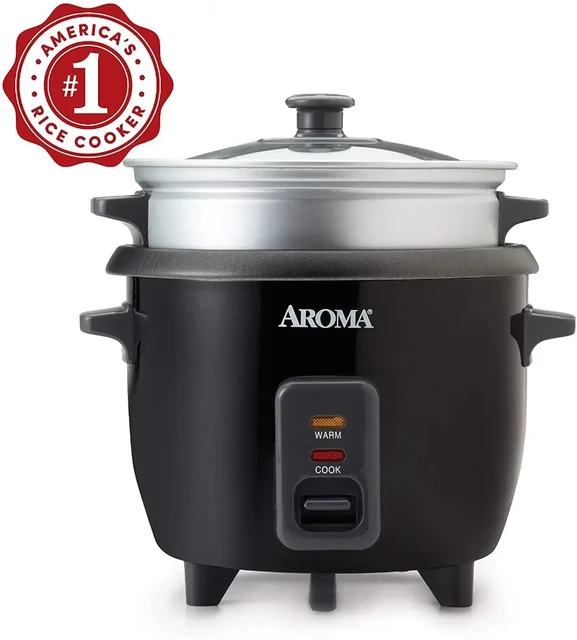 AROMA 6-Cup Black Rice Cooker with Removable Steam Tray ARC-363