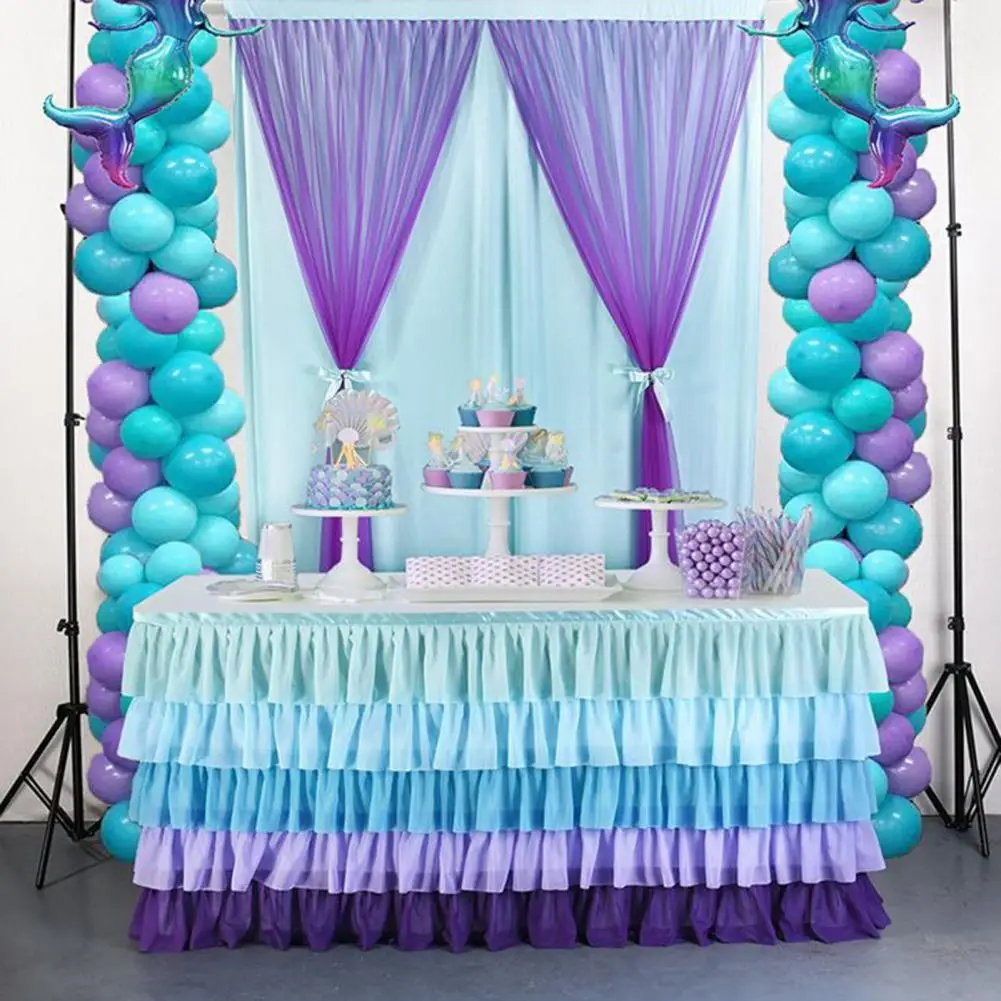 Wrinkle-resistant Table Skirt Multi-layer Ruffle Table Skirt for Rectangle Round Tables Reusable Gradient Rainbow Color Beach