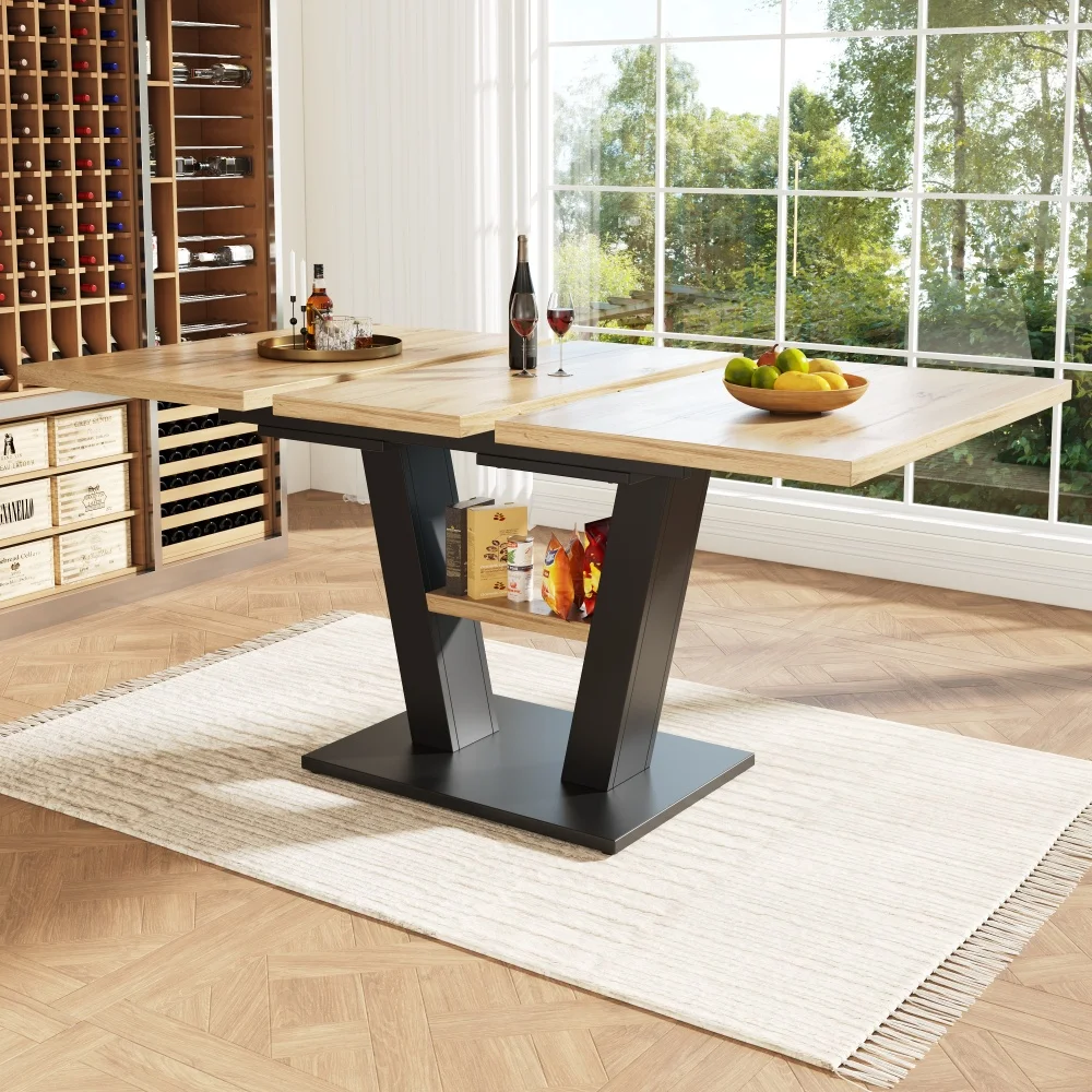 PINGGO Extendable dining table (118-157×70×75cm), extendable to 118-157cm with the help of internal insert leaves, wood-colored