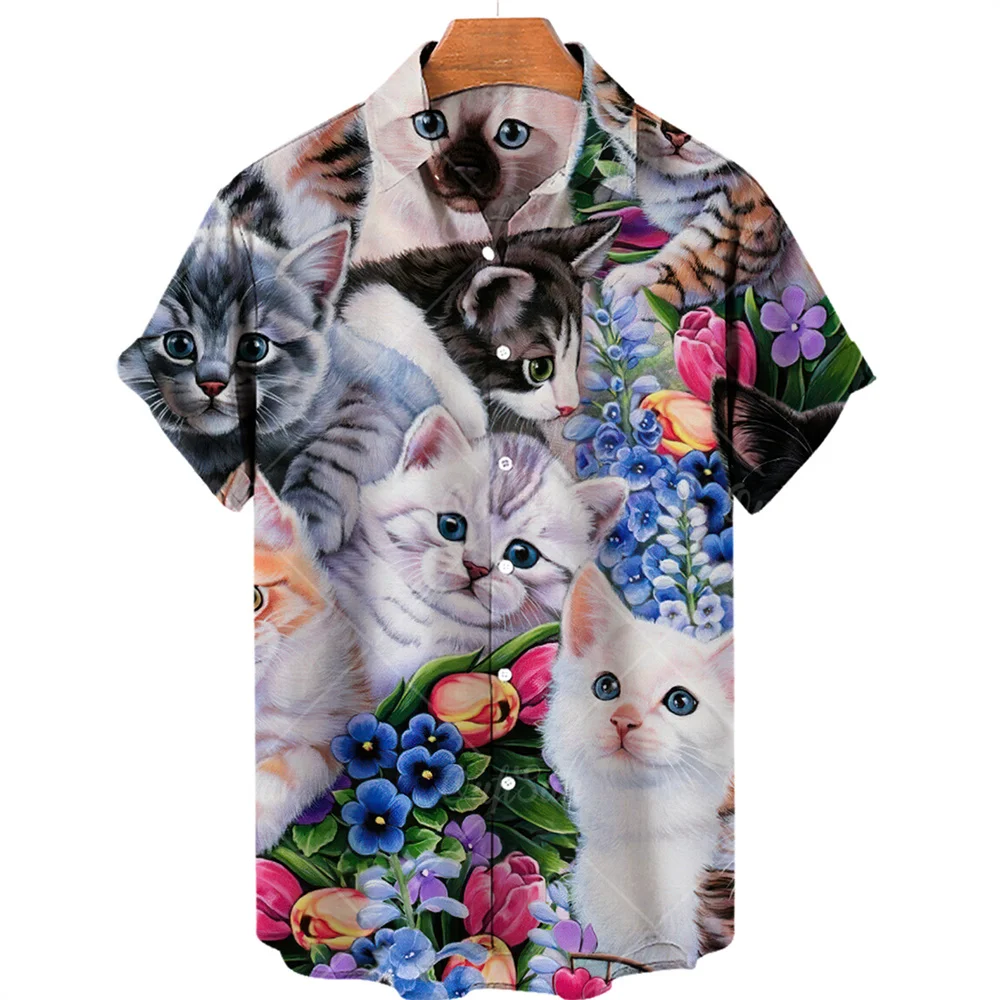 2023 men's shirt animal cat print shirt pattern T shirt fashion short sleeved Harajuku shirt