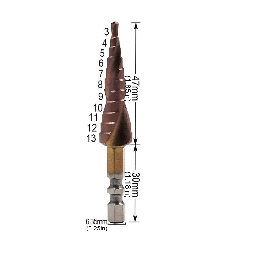 M35 HSS-Co Cobalt Step Drill Bit 1/4 Inch 3-13mm Hex Shank Woodworking Bit Hole Saw Milling Cutter HSS-Co Cobalt Step Cone Drill