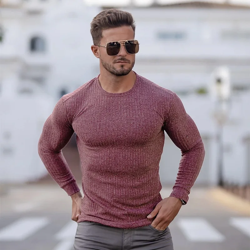 Nuovi sport autunno inverno fitness da uomo casual da uomo slim maglia a maniche lunghe T-shirt da uomo 5