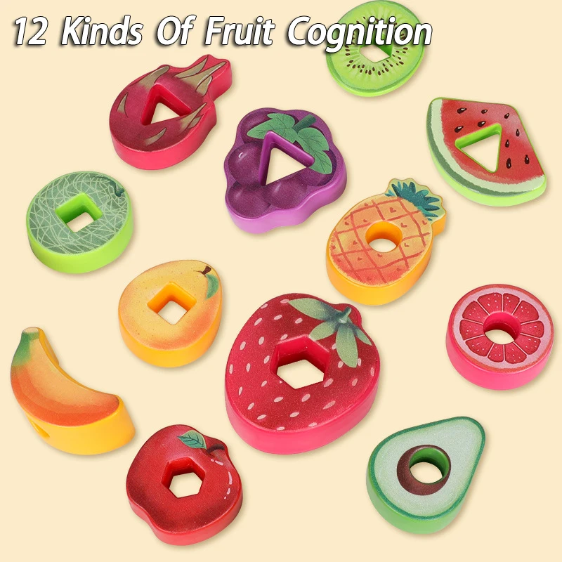 Fruit Shape Montessori Threading Toys for Children Geometric Cognitive Sensory Matching Games Fine Motor Skills Parish Material 3