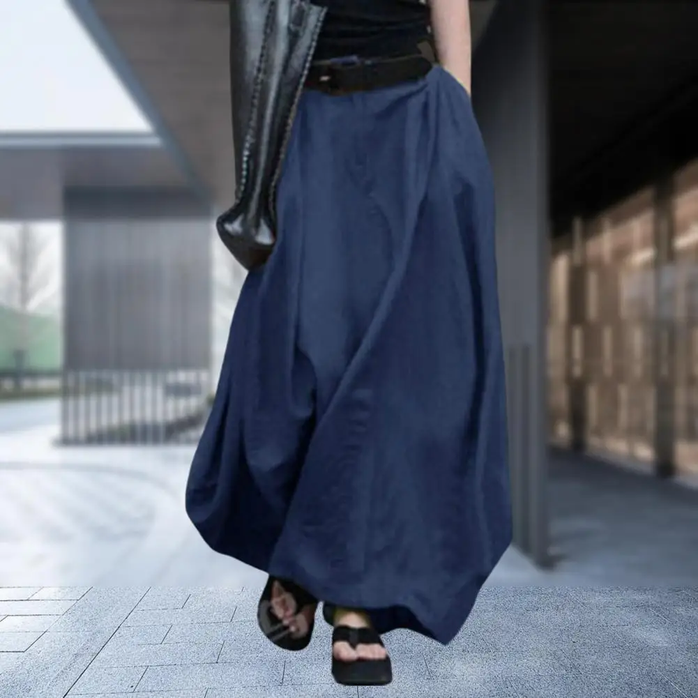 

Casual Maxi Skirt Elegant Women's Maxi Skirt with Elastic Waist A-line Design Solid Color Large Swing Hem Long for Streetwear