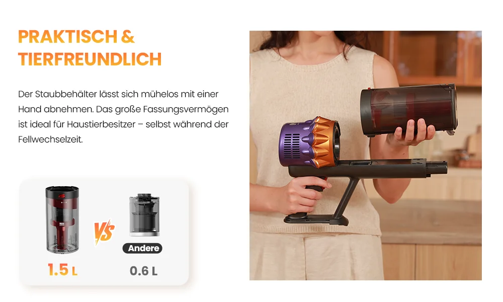 Erabros EV5 70KPA Ultra-Starker Kabelloser Staubsauger 550W 80 Minuten Laufzeit Drahtloser Staubsauger mit 4 Modi & Smart-Display – Detail 7