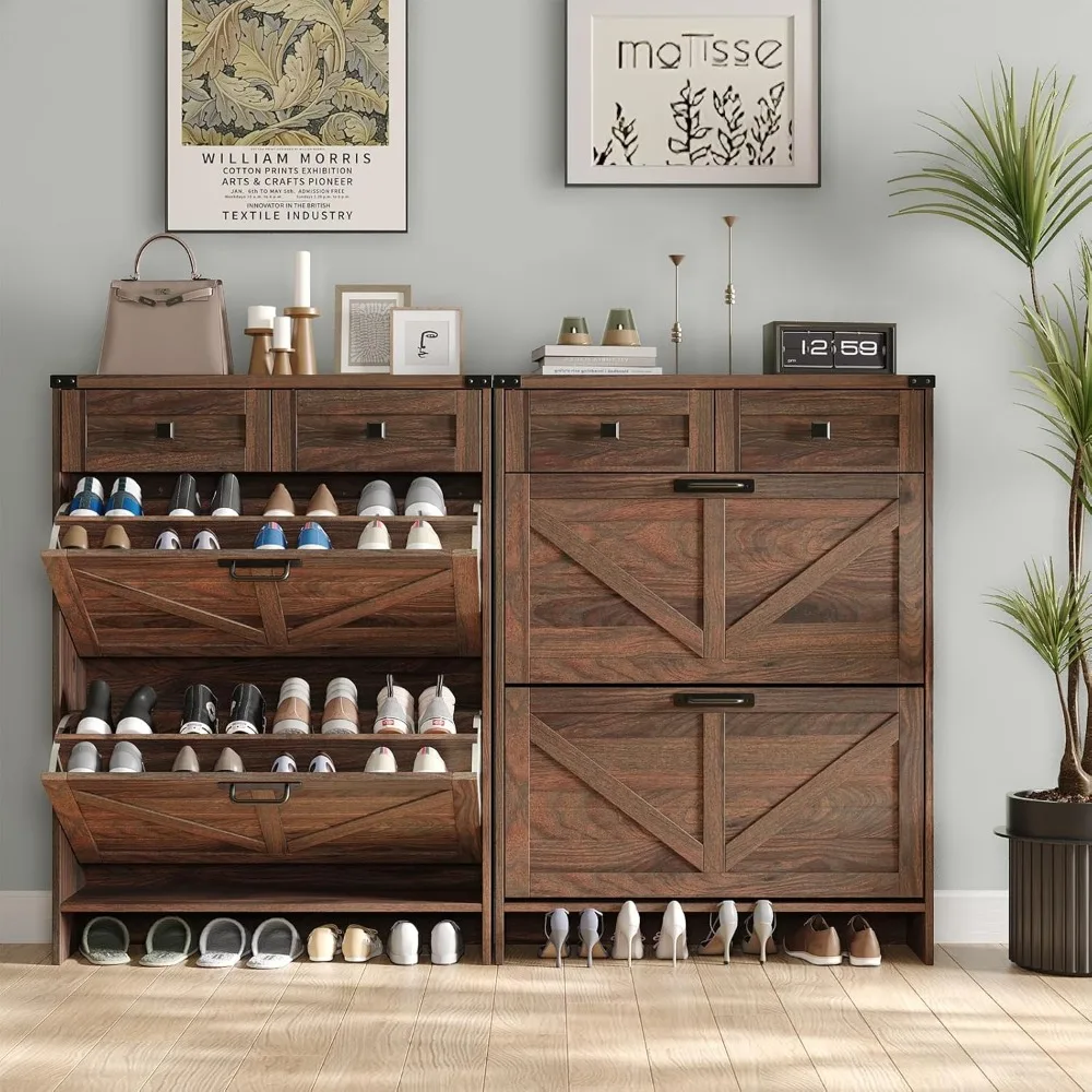 Shoe Storage Cabinet Flip Drawers & 2 Drawers,Shoe Cabinet Storage with Legs for Entryway,Freestanding Shoes Organizer 5