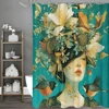 Abstract Art Flower and Bird Girl Design, Shower Curtain, Bathroom Decorative Shower Curtain, Waterproof Shower Curtain with Hoo 3