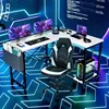 L Shaped Computer Desk - Gaming Corner 50 Inch PC White Writing Study Student Table with Wooden Desktop CPU Stand Side Bag 2