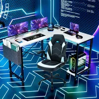 L Shaped Computer Desk - Gaming Corner 50 Inch PC White Writing Study Student Table with Wooden Desktop CPU Stand Side Bag 2