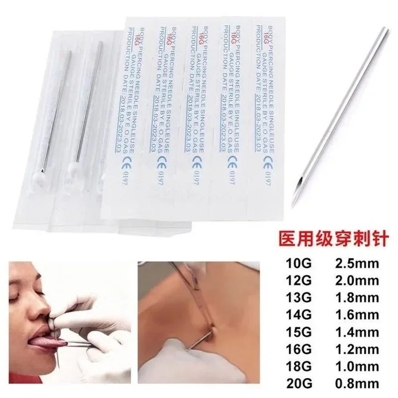 Body Piercing Needles 10/30/50Pieces Body Piercing Needle Lot Surgical Steel 16G Disposable Sterilized Piercing Needle Tattoo Ear Nose Nipple Pircing