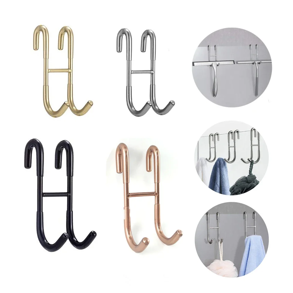 Multifunctional Hooks 1/2 Pcs Shower Hook 304 Stainless Steel Glass Door Shower Hook Towel Rack Hooks Kitchen Bathroom Frameless Drilling-Free Hanger