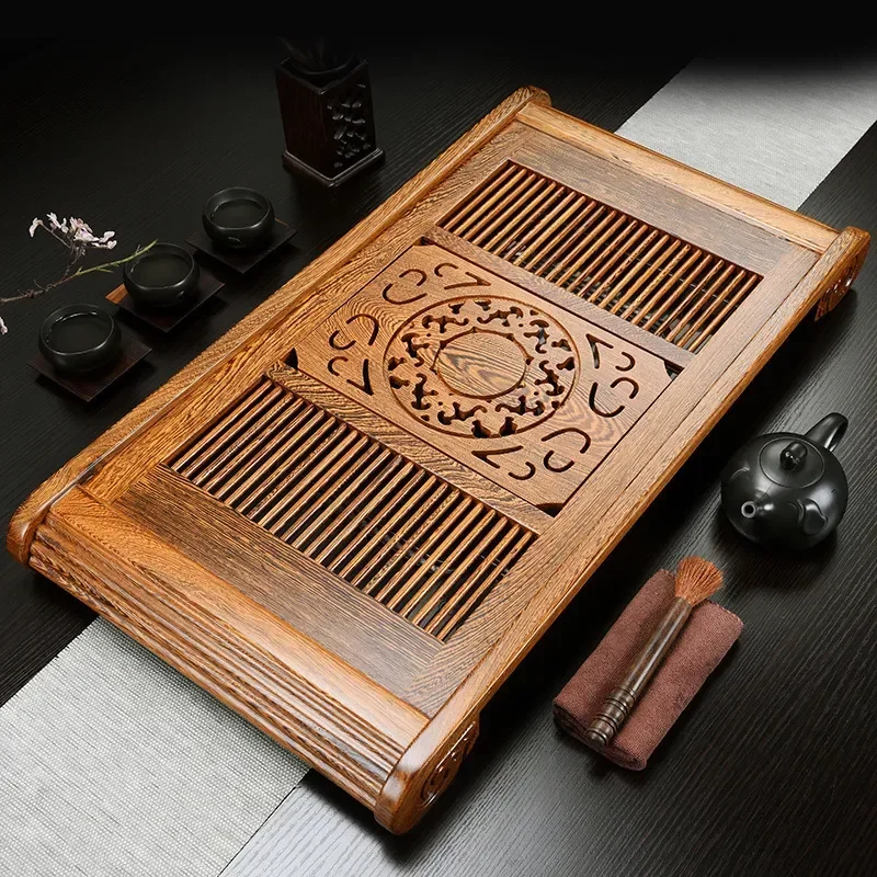 

Wooden Kung Fu Tea Trays Luxury Chinese Luxury Vintage Pu Erh Tea Trays Drainage Rectangle Tee Tablett Office Accessories WK50TT