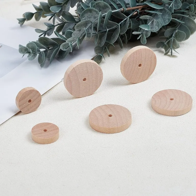 DELORIGIN 36 Ruote In Legno Da 2,5 Cm Con 18 Bastoncini – Foro 4 Mm, Non Finite, Per Modellismo, Fai Da Te, Auto, Decorazioni