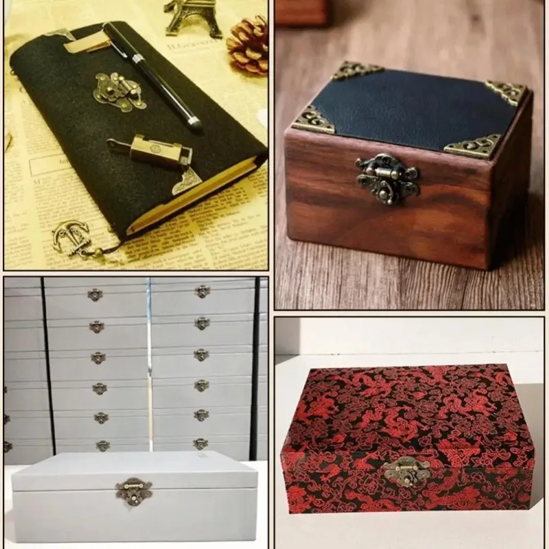 Vintage Retro Notebook Suitcase Wooden Jewelry Box Padlock Latches Hasp Lock Catch Buckle Furniture Hardware Box Latches