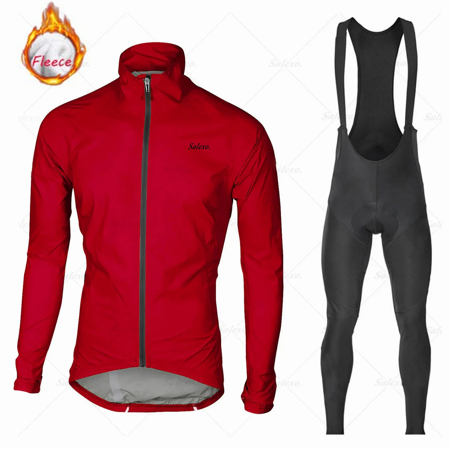Tenue Cyclisme Hiver Homme Polaire Thermique - Maillot Manches Longues Et Pantalon à Bretelles 9D Gel Pour VTT Route