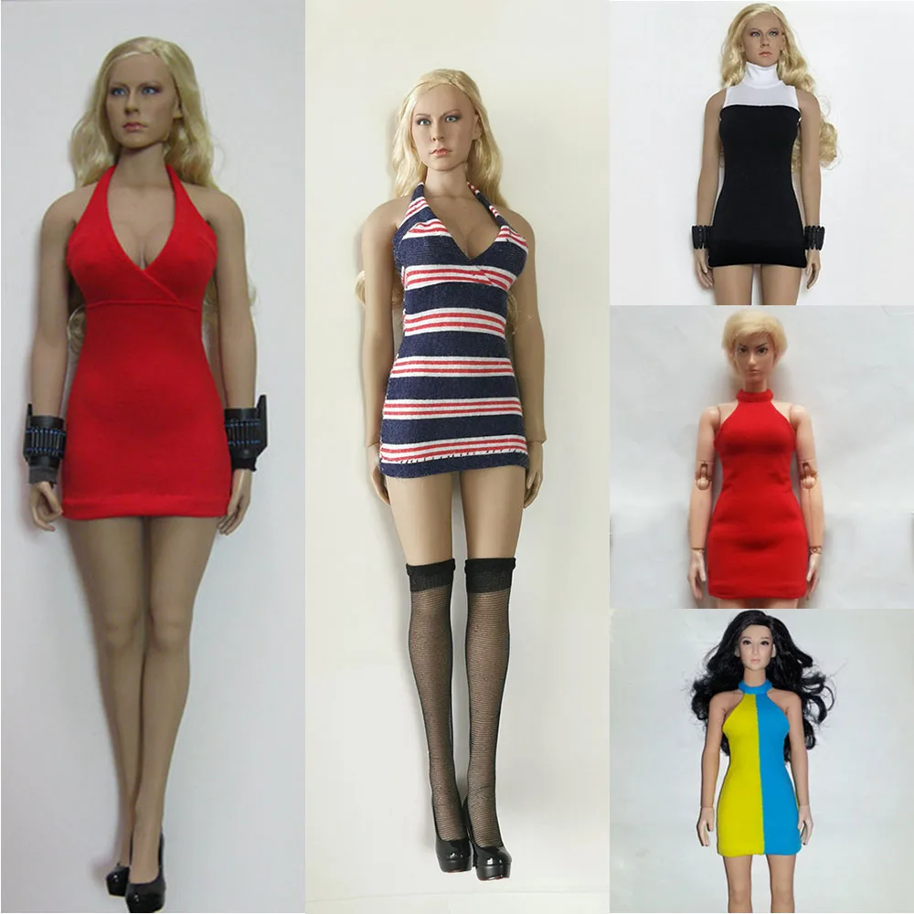 

1/6 Women Soldier Dress Halter Sexy Backless Mini Dress Ties Bodycon Party Outfits Wrap Dress For 12" Action Figure Doll Toy