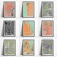 16 Famous City Classic Map Poster and Print Nordic Wall Art Canvas Painting Paris Madrid Map Picture For Living Room Home Decor