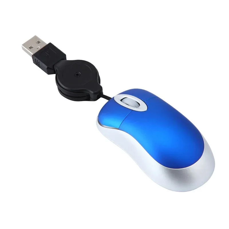 Compact USB Wired Retractable Optical Mouse - 1000 DPI