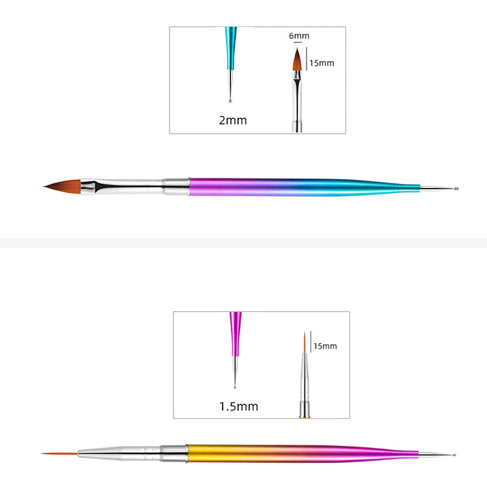 Double Head Nail Art Brushes Dotting Pen Multi-functional Gel Polish Liner Design Tools Carved Brush 7-15mm Line Detail Pen 4