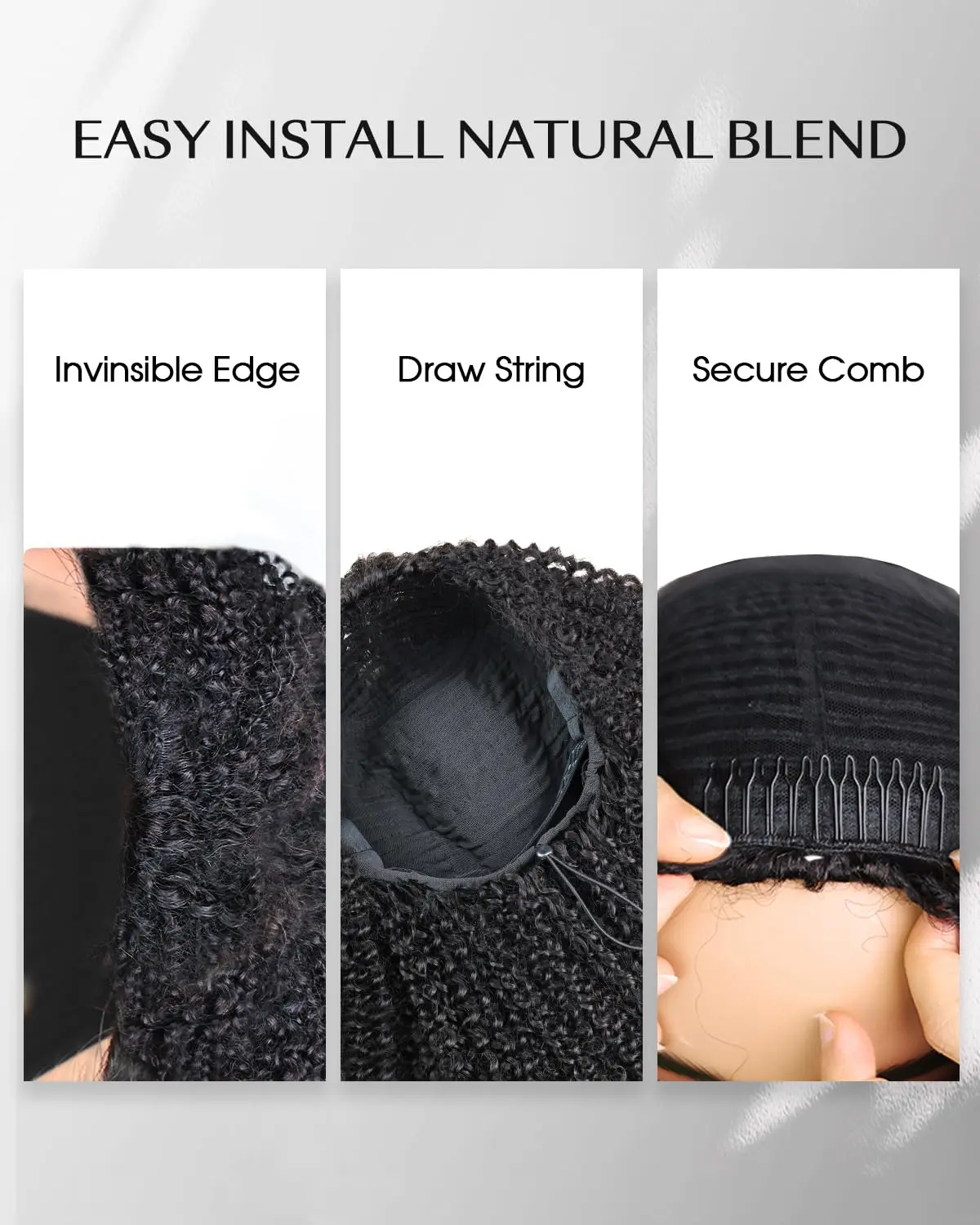 Burmese Curly Half Wig Human Hair Glueless Wig Human Hair Ready to Wear 3 IN 1 Half Wig Drawstring Burmese Glueless Wig