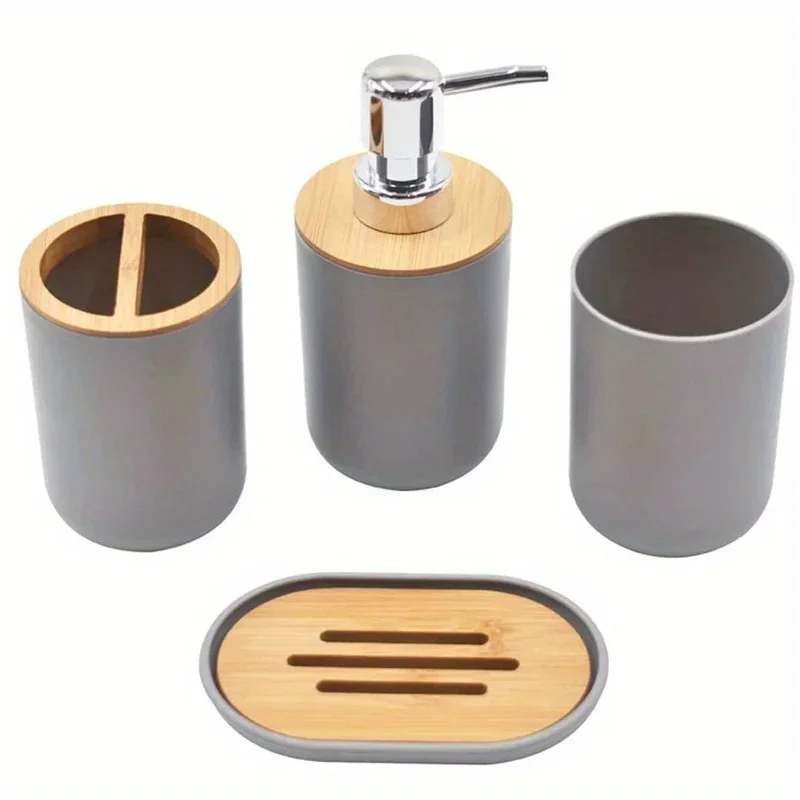 1 Set of Bathroom Accessories 4 Piece Set of Toiletries Imitation Resin Plastic Bamboo Wood Combination Bathroom Set 1
