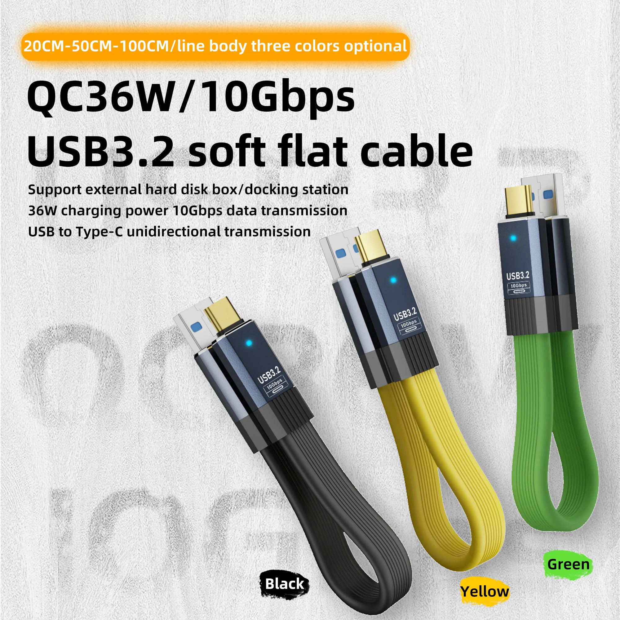 High-Speed USB 3.2 Type-A to Type-C Cable - 36W Fast Charging & 10Gbps Data Transfer