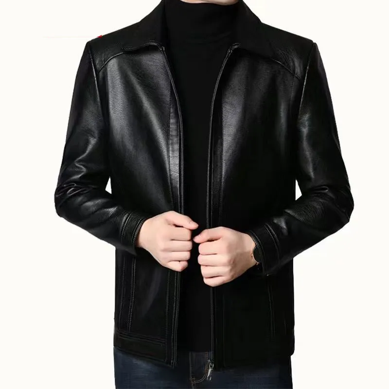 2023 New Autumn Winter Men Leather Jacket Stand Collar Plus Velvet Thick Warm Leather Jacket Men Social Mens Jackets
