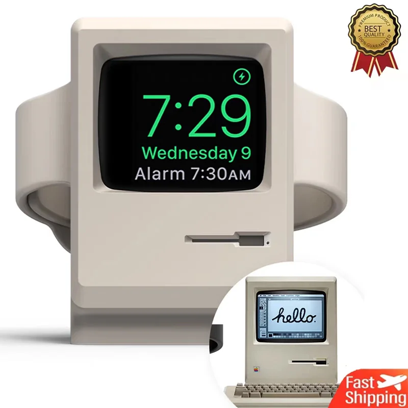 Desktop Holder For Apple Watch Charger Stand Retro Computer Pattern Charging Base for iWatch 7 6 5 4 3 2 1 SE Silicone Dock