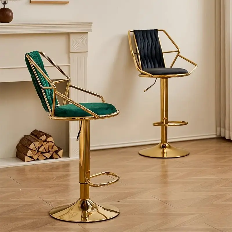Bar Chair Swivel Luxury Home Velvet Gold Adjustable High Back Counter Stool Elegant Design High End Modern Style Furniture Set