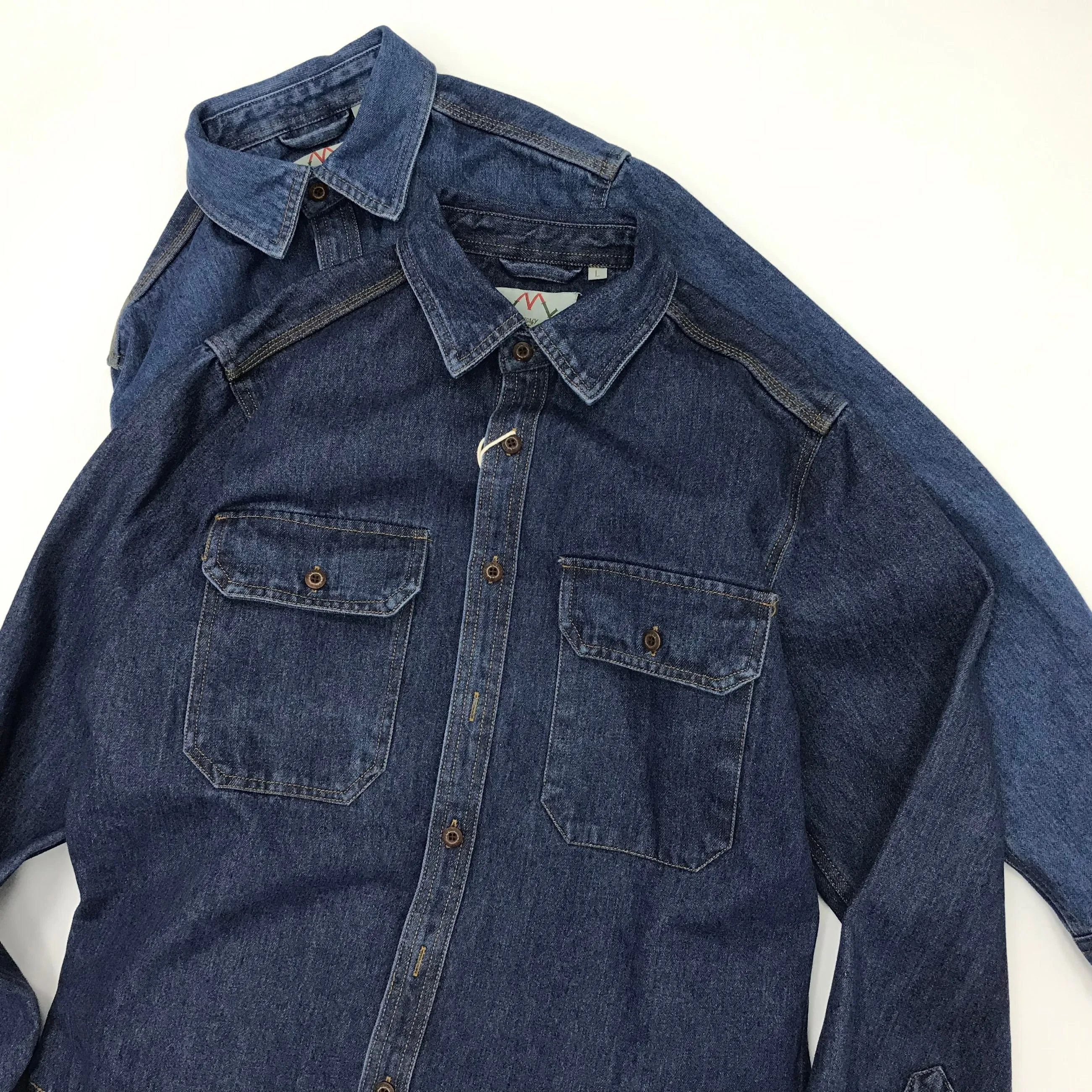 Heavyweight Casual Men's Denim irt Loose Fit Retro Sle Long Sve Cotton Youth Trend Autumn Wear hine Waable