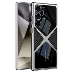 Luxury Leather Plating Shockproof Case with Soft Edge and Hard Back Cover for samsung s23 ultra (Carbon Fiber Style)