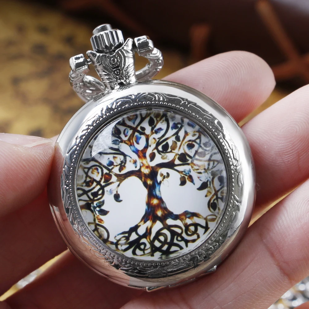 

Cute Tree Small Quartz Pocket Watch Jewelry Accessory With Chain Pocket FOB Watch Necklace Gifts