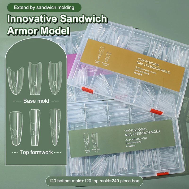 240Pcs Dual Nail Forms,Almond Extension Nail Gel Nail Forms Full Cover Reusable Nail Molds For Solid Nail Gel Glue Nail Art