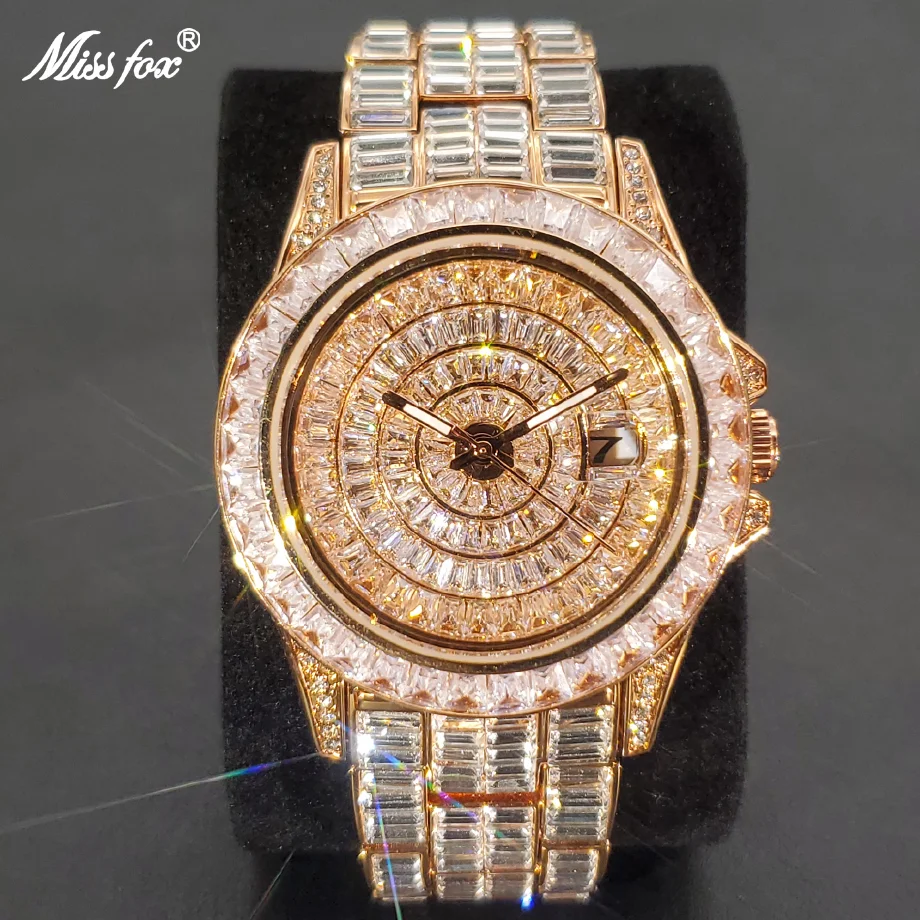 

New Ice Out Luxury Watches For Men Top Brand Big Moissanite Rose Gold Watch Hip Hop Bling Waterproof Relogio Masculino 2022 New