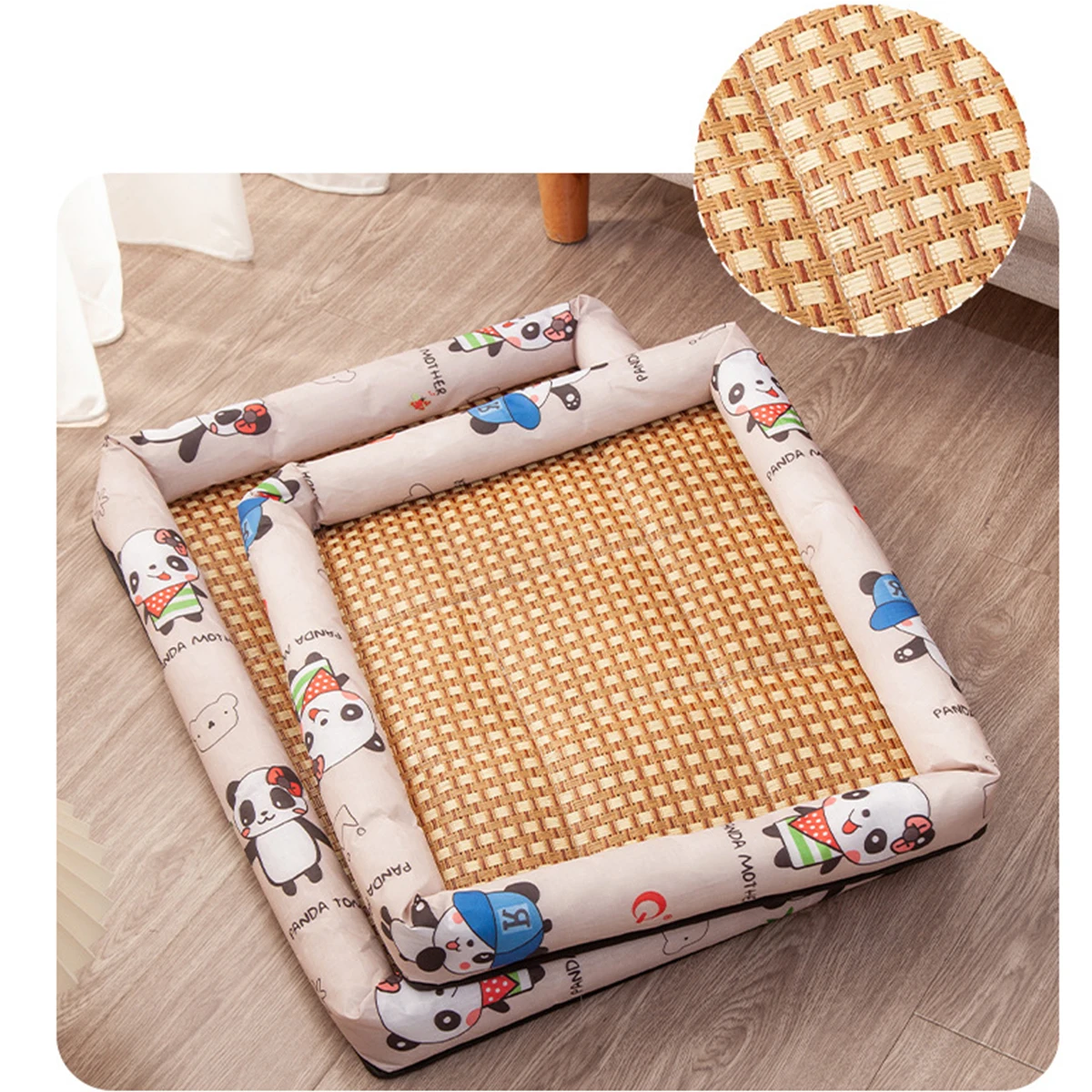 Square Summer Cooling Sleeping Dog Bed for Large Dog Cushion Spring Breathable Antislip Cat Bed bamboo Cat Mat Pet Bed for Dog