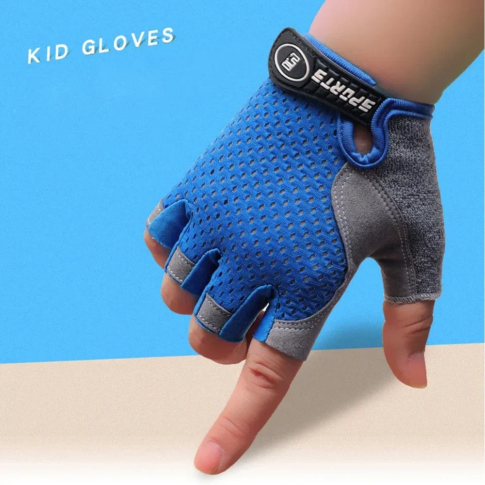 1Pair Kids Half Finger Gloves Sport Gloves Breathable Non-Slip Gel Gloves for Children Cycling Riding Biking Outdoor Sports